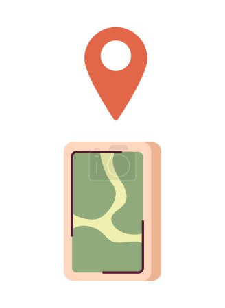 Illustration for Mobile navigation semi flat colour vector object. GPS map route navigator. Online tracking. Editable cartoon clip art icon on white background. Simple spot illustration for web graphic design - Royalty Free Image