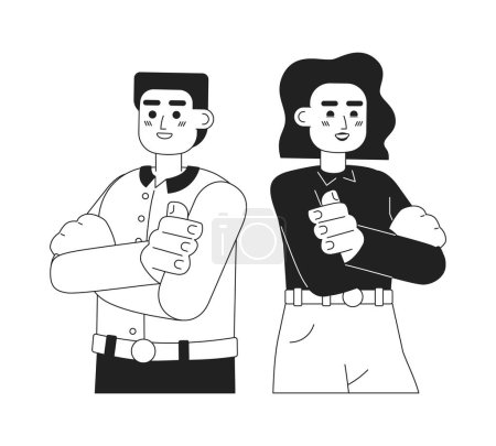 Illustration for Entrepreneurial partners monochromatic flat vector characters. Successful equal business partnership. Editable thin line half body people on white. Simple bw cartoon spot image for web graphic design - Royalty Free Image