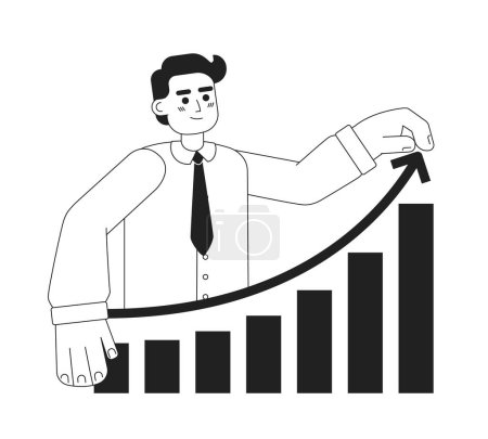 Illustration for Business growth monochrome concept vector spot illustration. Analyst 2D flat bw cartoon character for web UI design. Boost productivity. Sales increase chart isolated editable hand drawn hero image - Royalty Free Image