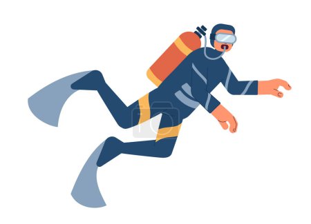 Illustration for Male scuba diver swimming underwater semi flat colorful vector character. Snorkeling man. Diving class. Editable full body person on white. Simple cartoon spot illustration for web graphic design - Royalty Free Image