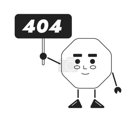 Illustration for Octagon holding vector bw empty state illustration. Editable 404 not found page for UX, UI design. Octangle nut guy isolated flat monochromatic character on white. Error flash message for website, app - Royalty Free Image