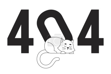 Ilustración de Dormir gato blanco negro blanco error 404 mensaje flash. Número cero inclinado. Gato perezoso. Monocromo vacío estado ui diseño. Página no encontrada imagen de dibujos animados emergente. Vector esquema plano concepto de ilustración - Imagen libre de derechos