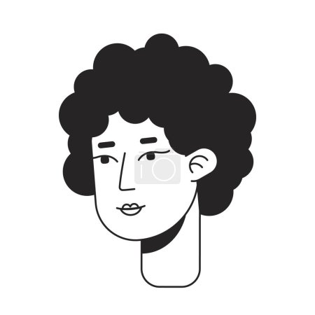 Téléchargez les illustrations : Afro cheveux bouclés femme d'âge moyen monochrome tête de caractère linéaire plat. Une dame amicale. Contour modifiable dessiné à la main icône du visage humain. Illustration vectorielle de spot de dessin animé 2D pour l'animation - en licence libre de droit