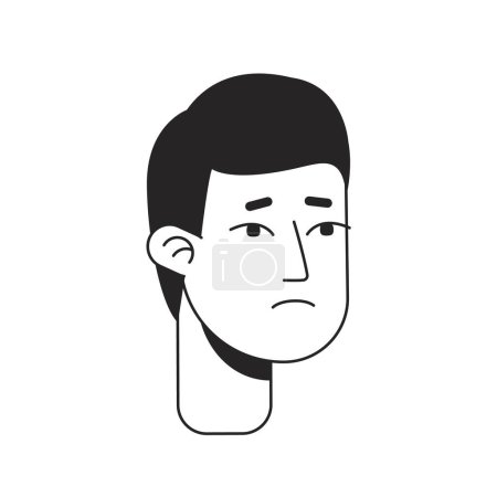Ilustración de Molesto joven asiático hombre monocromo plana lineal carácter cabeza. Un caucásico descorazonado. Esquema editable dibujado a mano icono de la cara humana. Dibujos animados 2D vector spot avatar ilustración para la animación - Imagen libre de derechos