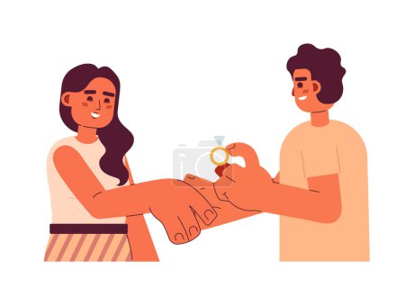 Illustration for Romantic marriage proposal flat concept vector spot illustration. Arab man asks permission to marry indian woman 2D cartoon characters on white for web UI design. Isolated editable creative hero image - Royalty Free Image