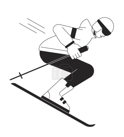 Illustration for Male skier with poles on skis flat line black white vector character. Editable outline full body person. Winter sport athlete skiing simple cartoon isolated spot illustration for web graphic design - Royalty Free Image