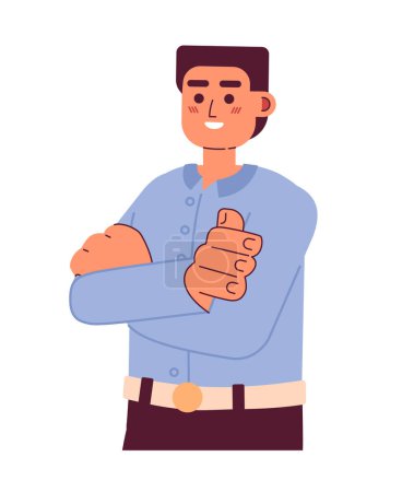 Ilustración de Empresario caucásico brazos cruzados semi plana colorido carácter vectorial. Un hombre de negocios casual sonriendo. Persona de medio cuerpo editable en blanco. Ilustración simple de dibujos animados para el diseño gráfico web - Imagen libre de derechos