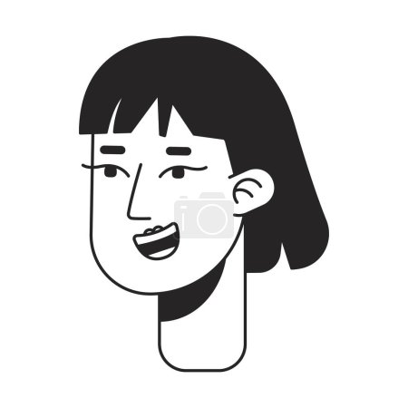 Illustration for Cheerful young adult woman with neck length haircut monochrome flat linear character head. Editable outline hand drawn human face icon. 2D cartoon spot vector avatar illustration for animation - Royalty Free Image
