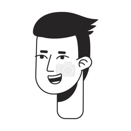 Illustration for Laughing young man with slicked back hairstyle monochrome flat linear character head. Editable outline hand drawn human face icon. 2D cartoon spot vector avatar illustration for animation - Royalty Free Image