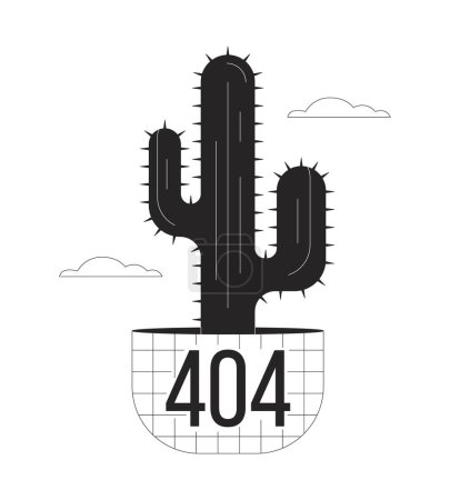 Illustration for Potted cactus plant in clouds black white error 404 flash message. Wild west. Houseplant. Monochrome empty state ui design. Page not found popup cartoon image. Vector flat outline illustration concept - Royalty Free Image
