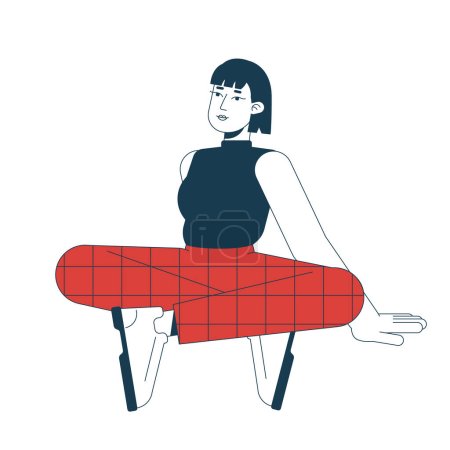 Illustration for Chilling relaxing young woman wearing plaid trousers flat line color vector character. Editable outline full body person on white. Sitting girl simple cartoon spot illustration for web graphic design - Royalty Free Image