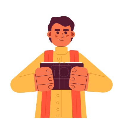 Illustration for Hindu priest semi flat colorful vector character. Indian man preacher. Religious leader. Hindu temple. Editable full body person on white. Simple cartoon spot illustration for web graphic design - Royalty Free Image