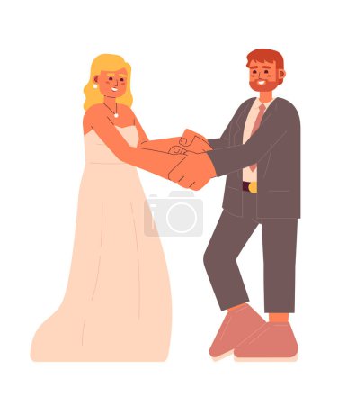 Illustration for American wedding bride and groom semi flat colorful vector characters. Couple wearing traditional attire. Editable full body people on white. Simple cartoon spot illustration for web graphic design - Royalty Free Image