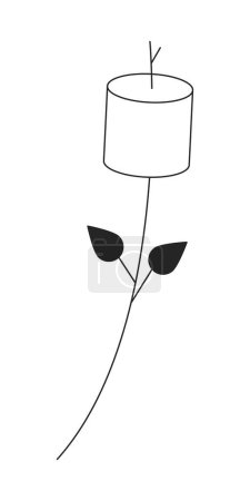 Ilustración de Malvavisco palo plano monocromo objeto vectorial aislado. Delicioso bocadillo masticable para acampar. Dibujo de arte en blanco y negro editable. Ilustración simple del punto del esquema para el diseño gráfico web - Imagen libre de derechos