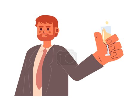 Illustration for Bearded caucasian man holding champagne glass semi flat colorful vector character. Toasting celebration. Editable full body person on white. Simple cartoon spot illustration for web graphic design - Royalty Free Image