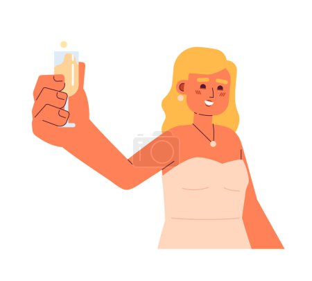 Illustration for European young woman toasting sparkling wine semi flat colorful vector character. Evening dress lady. Editable full body person on white. Simple cartoon spot illustration for web graphic design - Royalty Free Image