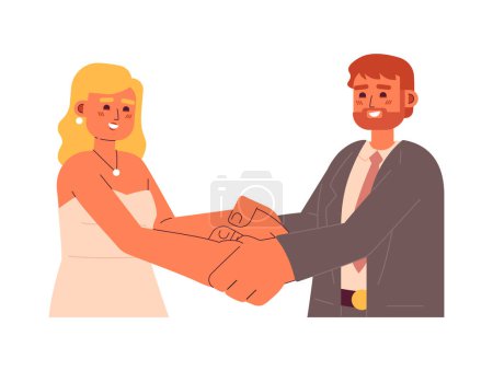 Illustration for European wedding couple holding hands semi flat colorful vector characters. Romantic bride and groom. Editable half body people on white. Simple cartoon spot illustration for web graphic design - Royalty Free Image