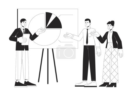 Illustration for Brainstorming group bw concept vector spot illustration. Teaching teammates 2D cartoon flat line monochromatic characters for web UI design. Corporate briefing editable isolated outline hero image - Royalty Free Image