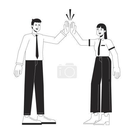 Illustration for Teamwork businesspeople bw concept vector spot illustration. Office people working 2D cartoon flat line monochromatic characters for web UI design. Productivity editable isolated outline hero image - Royalty Free Image