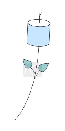 Illustration for Marshmallow stick flat line color isolated vector object. Yummy chewy snack for camping. Editable clip art image on white background. Simple outline cartoon spot illustration for web design - Royalty Free Image