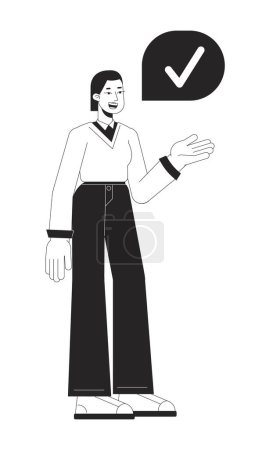 Illustration for Businesswoman consent bw concept vector spot illustration. Female office employee agree 2D cartoon flat line monochromatic character for web UI design. Checkmark editable isolated outline hero image - Royalty Free Image