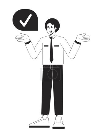 Illustration for Businessman confirmation bw concept vector spot illustration. Male office employee correct 2D cartoon flat line monochromatic character for web UI design. Yes editable isolated outline hero image - Royalty Free Image