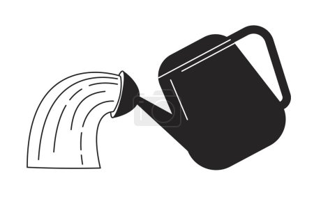 Illustration for Watering can pouring flat monochrome isolated vector object. Gardening equipment. Planting tool. Editable black and white line art drawing. Simple outline spot illustration for web graphic design - Royalty Free Image