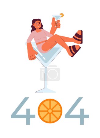 Illustration for Cocktail party error 404 flash message. Nightlife. Arab woman with margarita glass. Empty state ui design. Page not found popup cartoon image. Vector flat illustration concept on white background - Royalty Free Image