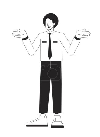 Illustration for Ignorant office worker shrugging with confusion flat line black white vector character. Editable outline full body person on white. Simple cartoon isolated spot illustration for web graphic design - Royalty Free Image