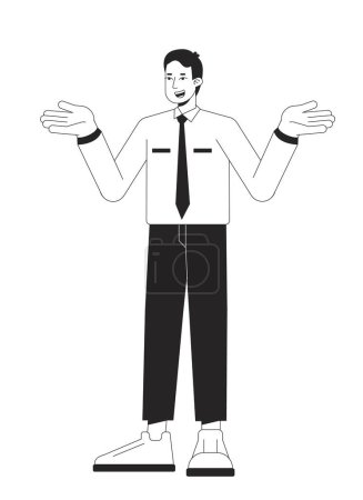 Illustration for Indifferent office man shrugging flat line black white vector character. Editable outline full body person on white. Puzzled reaction simple cartoon isolated spot illustration for web graphic design - Royalty Free Image