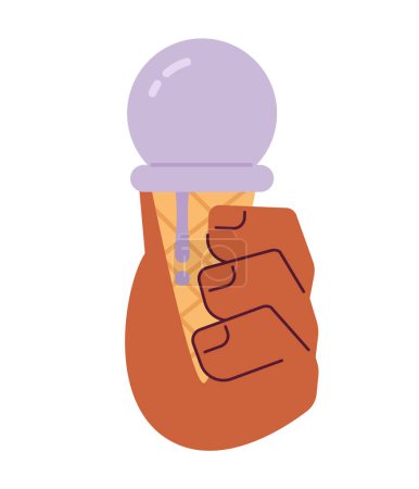 Illustration for Soft serve ice cream ball in hand semi flat colorful vector hand. Delicious icecream eating. Frozen yummy dessert. Editable clip art on white. Simple cartoon spot illustration for web graphic design - Royalty Free Image