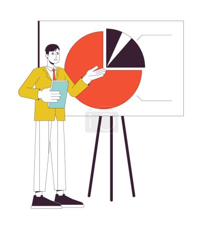 Illustration for Spokesperson giving presentation flat line color vector character. Editable outline full body person on white. Seminar sales meeting simple cartoon spot illustration for web graphic design - Royalty Free Image