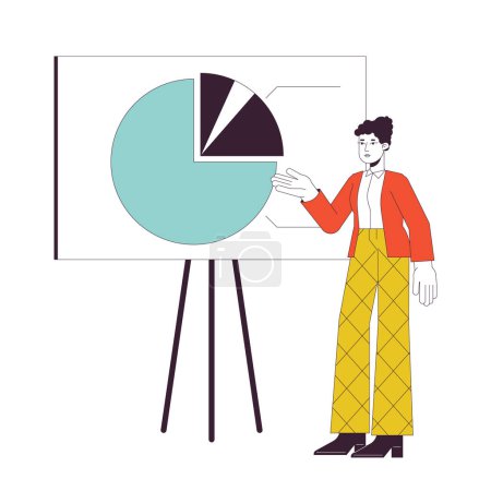 Illustration for Spokeswoman with whiteboard presentation flat line color vector character. Editable outline full body person on white. Seminar research simple cartoon spot illustration for web graphic design - Royalty Free Image