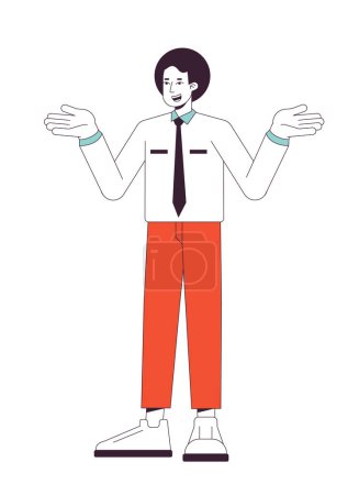 Illustration for Ignorant office worker shrugging with confusion flat line color vector character. Editable outline full body person on white. Afro hair employee simple cartoon spot illustration for web graphic design - Royalty Free Image