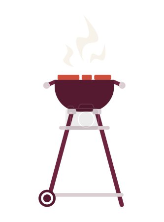 Illustration for Grill with steaks semi flat colour vector object.Cooking meat on fire.Grilled food. Editable cartoon clip art icon on white background. Simple spot illustration for web graphic design - Royalty Free Image