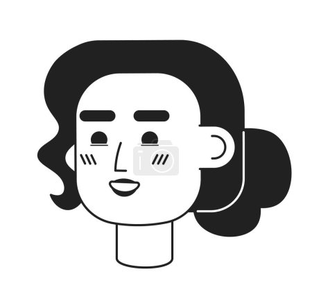 Illustration for Cheerful young girl monochrome flat linear character head. Happy elegant woman with wavy hair. Editable outline hand drawn human face icon. 2D cartoon spot vector avatar illustration for animation - Royalty Free Image