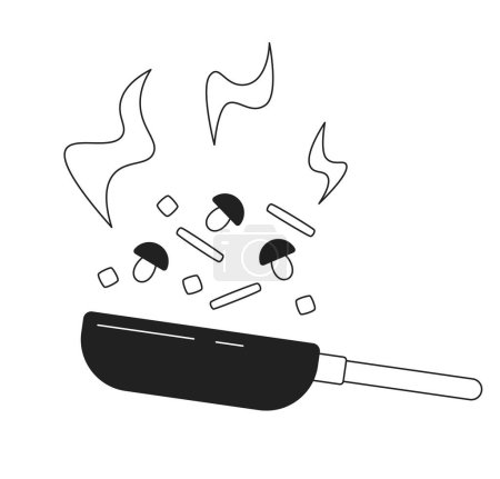 Illustration for Vegetables in wok frying pan monochrome flat vector object. Cooking process. Editable black and white thin line icon. Simple cartoon clip art spot illustration for web graphic design - Royalty Free Image