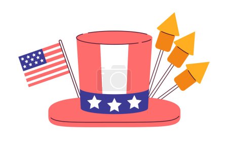 Illustration for Fourth of july hat flat concept vector spot illustration. Uncle sam hat 2D cartoon object on white for web UI design. US holiday. Independence day celebration isolated editable creative hero image - Royalty Free Image