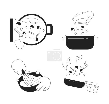 Illustration for Cooking process monochrome flat vector objects set. Food preparation editable cartoon clip art icons on white background. Simple spot illustration pack for web graphic design - Royalty Free Image