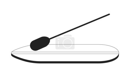 Illustration for Sup board with paddle monochrome flat vector object. Summer physical activity. Paddleboarding. Editable black and white thin line icon. Simple cartoon clip art spot illustration for web graphic design - Royalty Free Image
