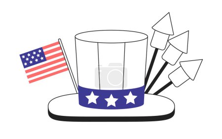 Illustration for Fourth of july hat monochrome concept vector spot illustration. Uncle sam hat 2D flat bw cartoon object for web UI design. US holiday. Independence day isolated editable hand drawn hero image - Royalty Free Image
