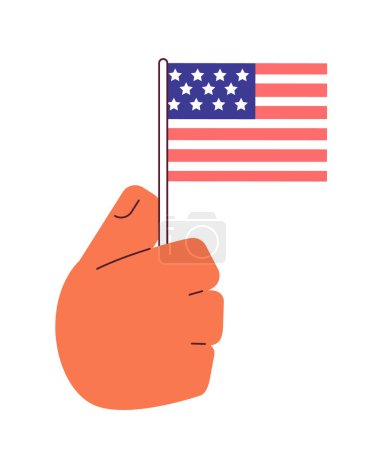 Illustration for American flag holding semi flat colorful vector hand. Patriotism celebration. Waving flag. Patriotic 4th of july. Editable clip art on white. Simple cartoon spot illustration for web graphic design - Royalty Free Image