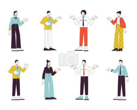 Illustration for Office people casual flat line color vector characters set. Editable outline full body people on white. Office workers in formal wear simple cartoon spot illustration bundle for web graphic design - Royalty Free Image