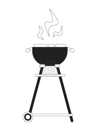 Illustration for Grill with steaks monochrome flat vector object.Cooking meat on fire. Grilled food. Editable black and white thin line icon. Simple cartoon clip art spot illustration for web graphic design - Royalty Free Image