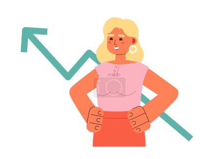 Illustration for Perspective happy businesswoman 2D vector isolated spot illustration. Financial operation, arrow up diagram flat on white background. Investing character colorful editable scene - Royalty Free Image