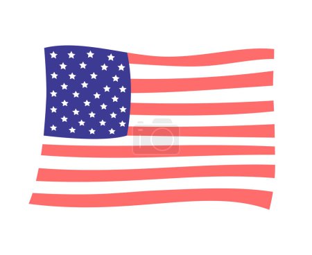 Illustration for American flag flying semi flat colour vector object. 4th of july national flag. USA nation. Editable cartoon clip art icon on white background. Simple spot illustration for web graphic design - Royalty Free Image