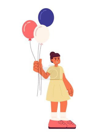 Illustration for Little girl in summer dress holding balloons semi flat colorful vector character. US national holiday. Editable full body person on white. Simple cartoon spot illustration for web graphic design - Royalty Free Image