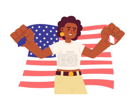 Illustration for African american woman holding american flag semi flat colorful vector character. Independence day USA. Editable half body person on white. Simple cartoon spot illustration for web graphic design - Royalty Free Image