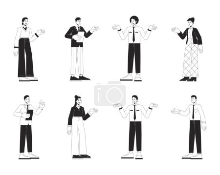 Illustration for Office people casual flat line black white vector characters set. Editable outline full body people on white. Office workers simple cartoon isolated spot illustration bundle for web graphic design - Royalty Free Image
