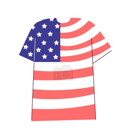 Illustration for American flag tshirt semi flat colour vector object. Independence day t shirt. US holiday. Editable cartoon clip art icon on white background. Simple spot illustration for web graphic design - Royalty Free Image